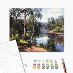   Ruhiger Seeufer im Wald - Malen-nach-Zahlen-Set auf Keilrahmen 40x50