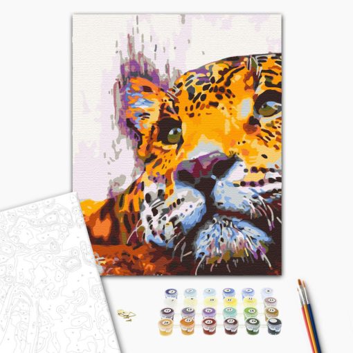 Leopard Aquarell - Malen-nach-Zahlen-Set auf Keilrahmen 40x50
