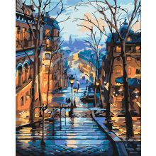 Nächtlicher Regen in der Stadt - Malen-nach-Zahlen-Set auf Keilrahmen 40x50