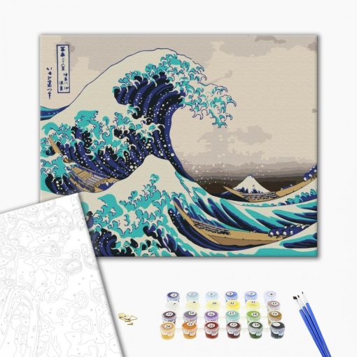 Die große Welle vor Kanagawa - Hokusai - Malen-nach-Zahlen-Set auf Keilrahmen 40x50