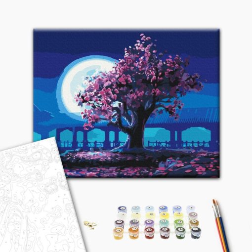 Kirschbaum im Mondlicht - Malen-nach-Zahlen-Set auf Keilrahmen 40x50