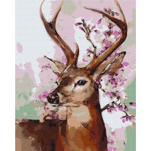 Hirsch mit Kirschblüte - Malen-nach-Zahlen-Set auf Keilrahmen 40x50
