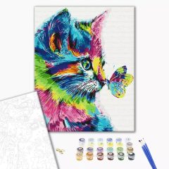   Katze mit Schmetterling - Malen-nach-Zahlen-Set auf Keilrahmen 40x50