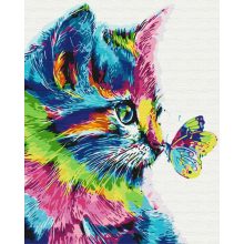 Katze mit Schmetterling - Malen-nach-Zahlen-Set auf Keilrahmen 40x50