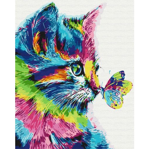 Katze mit Schmetterling - Malen-nach-Zahlen-Set auf Keilrahmen 40x50