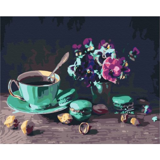 Kaffee mit Macaron - Malen-nach-Zahlen-Set auf Keilrahmen 40x50