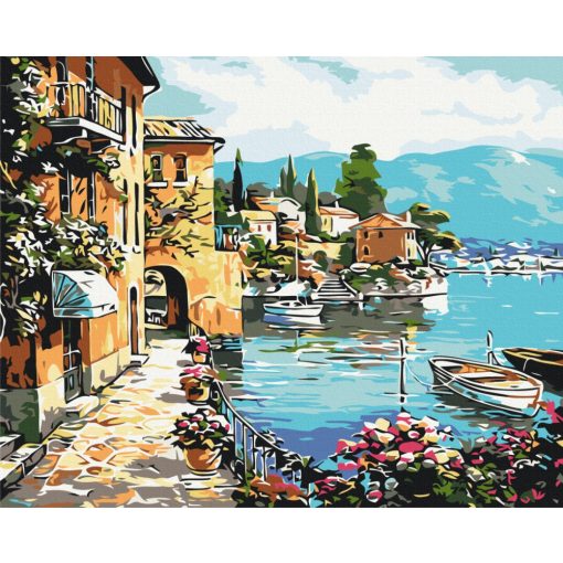 Hafen im Sommer - Malen-nach-Zahlen-Set auf Keilrahmen 40x50