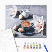Blumiger Kaffeepause - Malen-nach-Zahlen-Set auf Keilrahmen 40x50