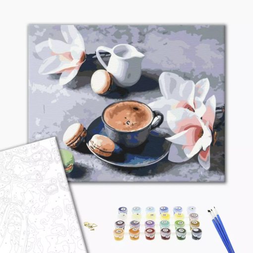 Blumiger Kaffeepause - Malen-nach-Zahlen-Set auf Keilrahmen 40x50