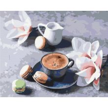 Blumiger Kaffeepause - Malen-nach-Zahlen-Set auf Keilrahmen 40x50