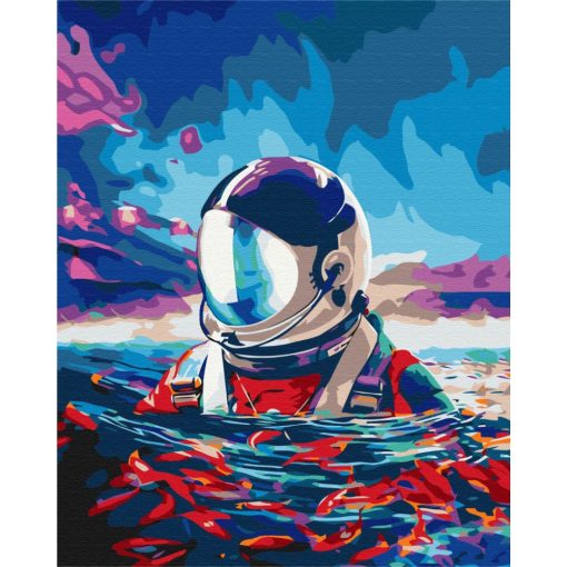 Schwebender Astronaut - Malen-nach-Zahlen-Set auf Keilrahmen 40x50