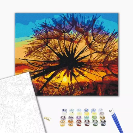 Löwenzahn bei Sonnenuntergang - Malen-nach-Zahlen-Set auf Keilrahmen 40x50