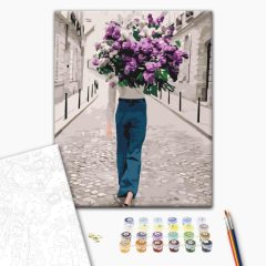   Lila Blumen-Spaziergang - Malen-nach-Zahlen-Set auf Keilrahmen 40x50