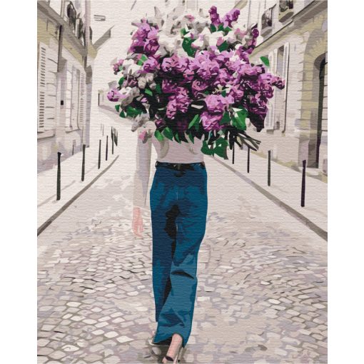 Lila Blumen-Spaziergang - Malen-nach-Zahlen-Set auf Keilrahmen 40x50