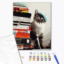 Lesende Katze - Malen-nach-Zahlen-Set auf Keilrahmen 40x50