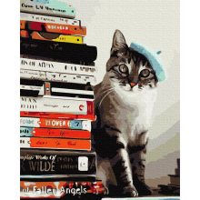 Lesende Katze - Malen-nach-Zahlen-Set auf Keilrahmen 40x50