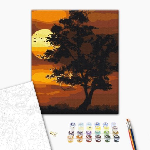 Lángoló naplemente - Számfestő készlet kereten 40x50