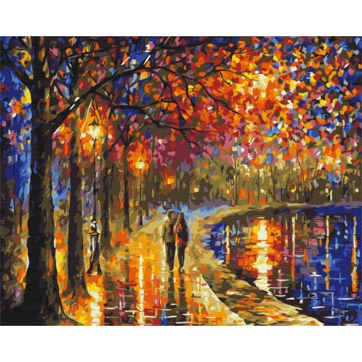 Spaziergang in einem hellen Park - Malen-nach-Zahlen-Set auf Keilrahmen 40x50