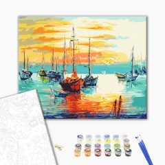   Sonnenuntergang im Hafen - Malen-nach-Zahlen-Set auf Keilrahmen 40x50