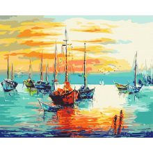 Sonnenuntergang im Hafen - Malen-nach-Zahlen-Set auf Keilrahmen 40x50