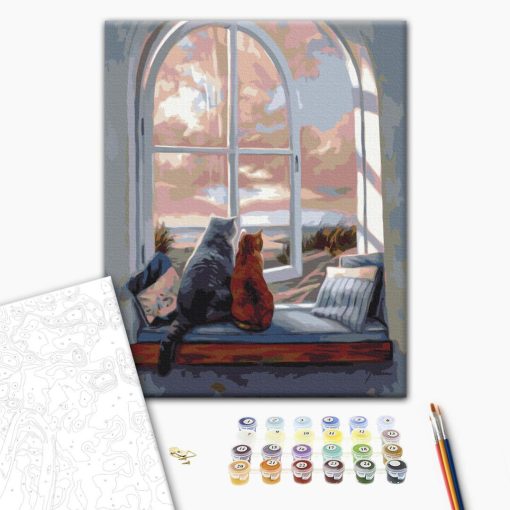 Zwei am Fenster - Malen-nach-Zahlen-Set auf Keilrahmen 40x50