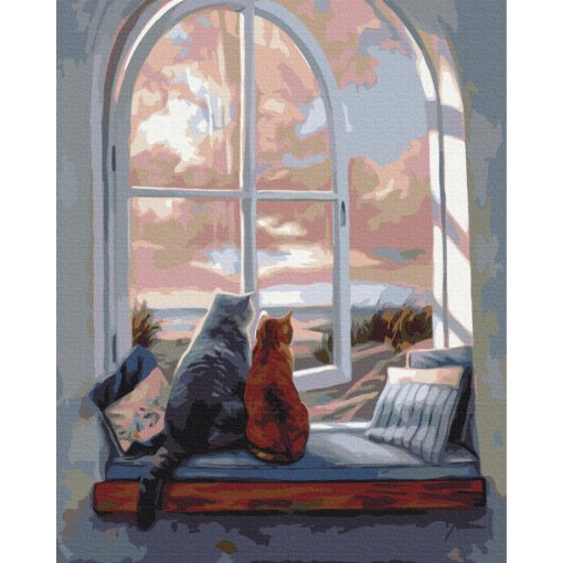 Zwei am Fenster - Malen-nach-Zahlen-Set auf Keilrahmen 40x50