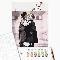 Erster Kuss – Malen nach Zahlen Set auf Rahmen 40x50 cm