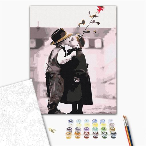 Erster Kuss – Malen nach Zahlen Set auf Rahmen 40x50 cm