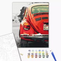   Rotes Retro-Auto - Malen-nach-Zahlen-Set auf Keilrahmen 40x50