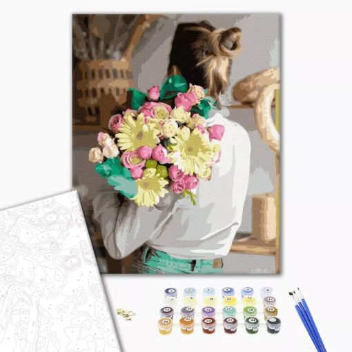 Mädchen mit Blumenstrauß - Malen-nach-Zahlen-Set auf Keilrahmen 40x50