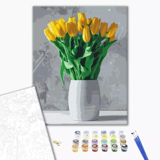 Gelbes Tulpenstrauß - Malen-nach-Zahlen-Set auf Keilrahmen 40x50