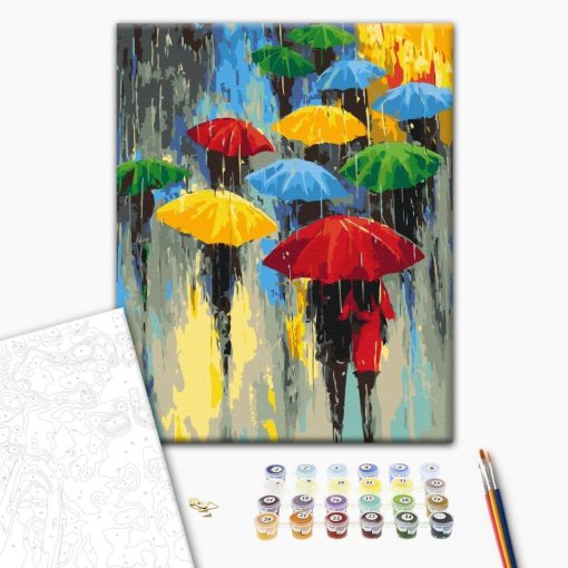 Bunte Regenschirme - Malen-nach-Zahlen-Set auf Keilrahmen 40x50