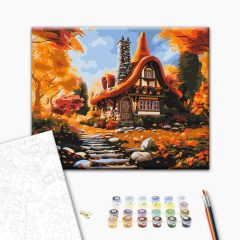 Herbsthütte - Malen-nach-Zahlen-Set auf Keilrahmen 40x50