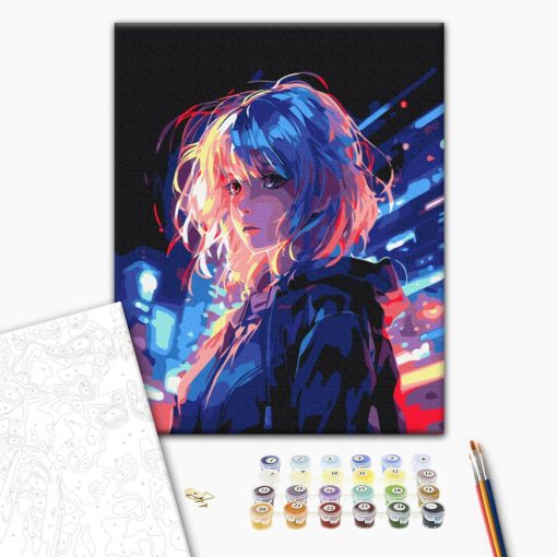 Cyberpunk-Traum - Malen-nach-Zahlen-Set auf Keilrahmen 40x50