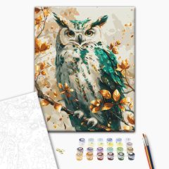   Smaragd Eule - Premium Malen-nach-Zahlen-Set auf Keilrahmen 40x50