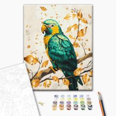   Smaragd Papagei - Premium Malen-nach-Zahlen-Set auf Keilrahmen 40x50