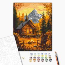 Lagerfeuer im Herbstwald - Malen-nach-Zahlen-Set auf Keilrahmen 40x50