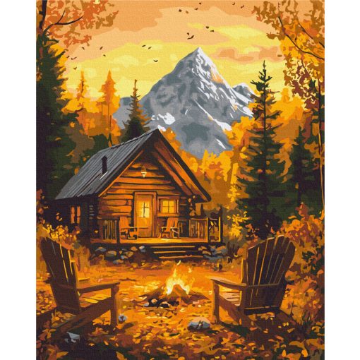 Lagerfeuer im Herbstwald - Malen-nach-Zahlen-Set auf Keilrahmen 40x50