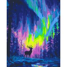 Szarvas a sarki fényben - Számfestő készlet kereten 40x50