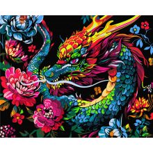 Edler Drache - Malen-nach-Zahlen-Set auf schwarzer Leinwand, auf Keilrahmen 40x50