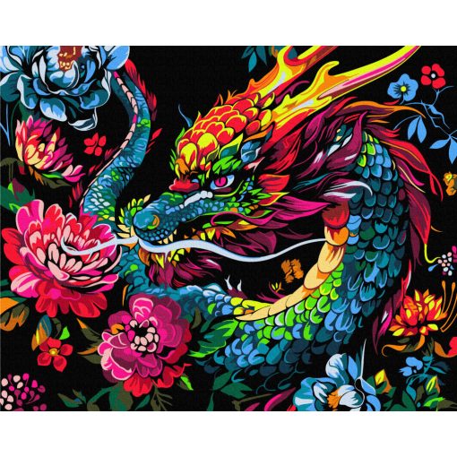 Edler Drache - Malen-nach-Zahlen-Set auf schwarzer Leinwand, auf Keilrahmen 40x50