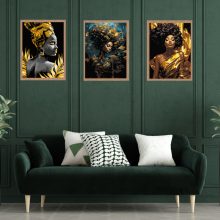 Goldene Schönheiten - 3-teiliges Malen-nach-Zahlen-Set auf schwarzer Leinwand, auf Keilrahmen