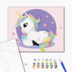   Regenbogen Einhorn - Malen-nach-Zahlen-Set für Kinder auf Keilrahmen 30x40