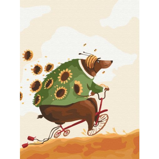 Radfahrender Bär - Malen-nach-Zahlen-Set auf Keilrahmen 30x40